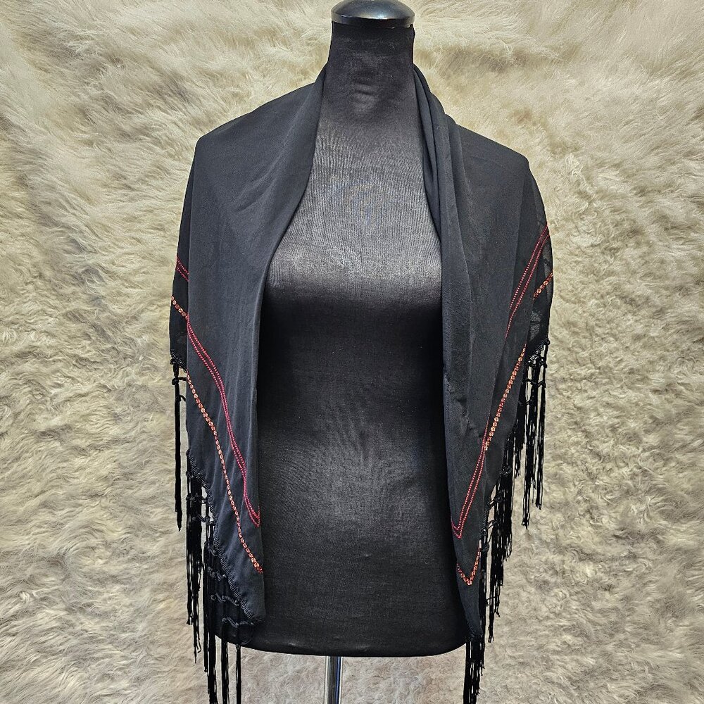 Altuzarra For Target Fringe Scarf Black and Red with Sequins One size